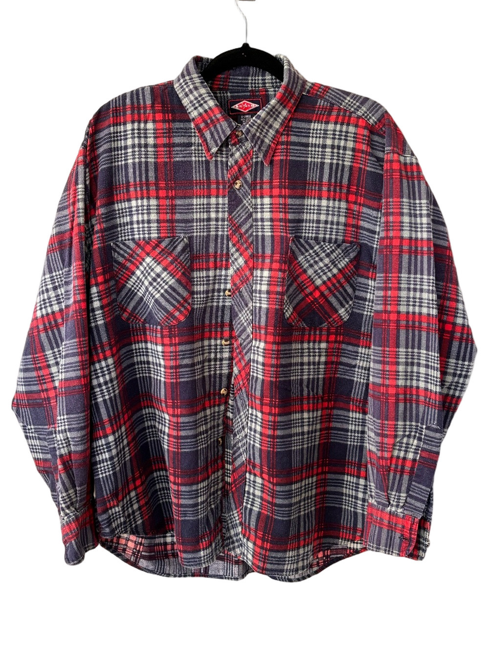 Vintage Big Yank Red Navy Plaid Flannel Shirt XL 80s 90s Workwear